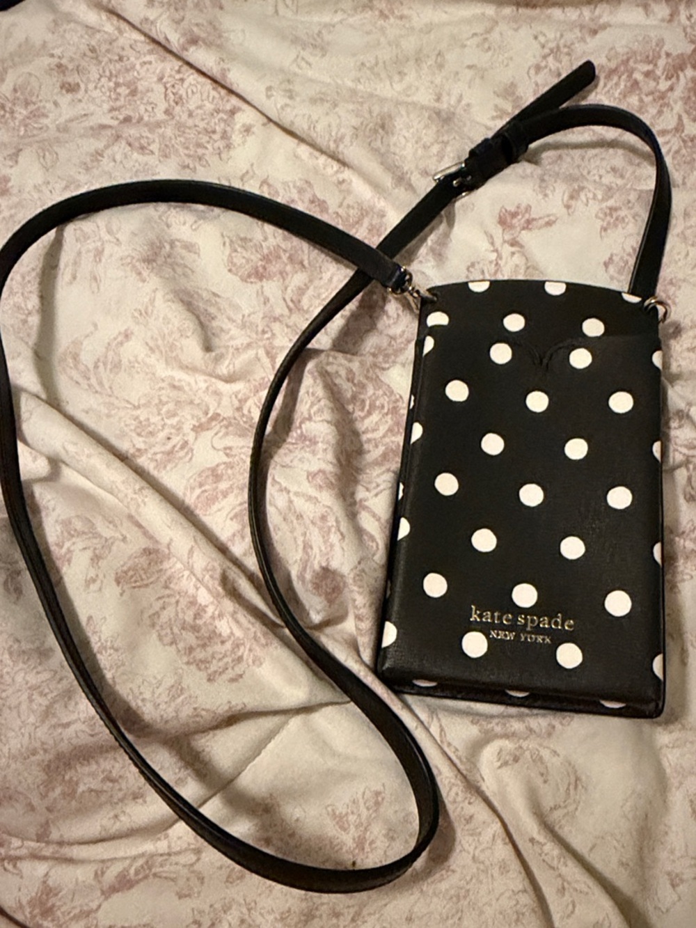 kate spade Black and White Polka Dot Crossbody Phone Pouch